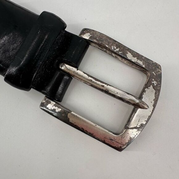 Fossil Mens Italian Full Grain Cowhide Silver Buckle Waist Belt Black Size 90/36 - Picture 7 of 12